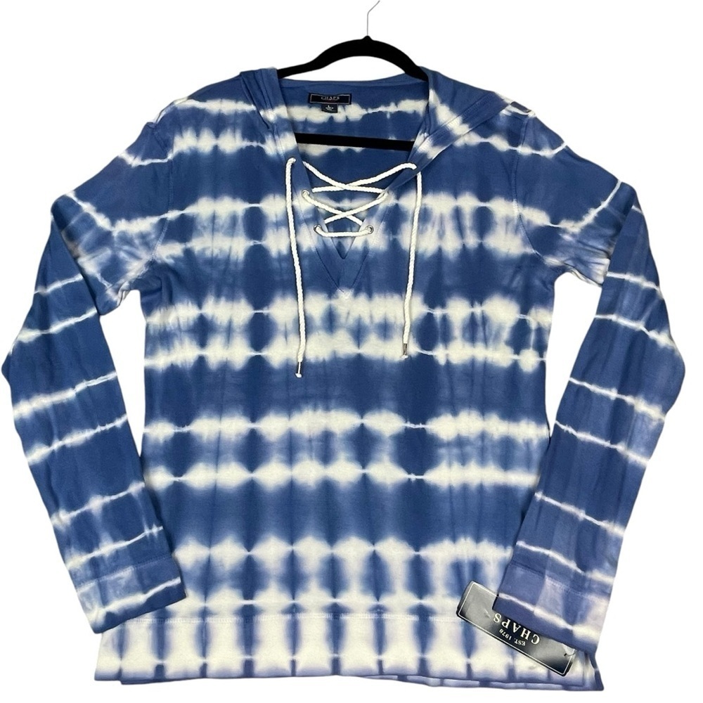 Chaps Boho Hippie Streetwear Casual Tie Dye Hoodie w/Lace Up Neck - NWT - Sz L